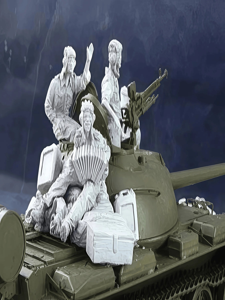 WWII Soviet T-34 Tank with Winter Crew Figures & Skull Decoration 1/35 Resin Kit - resin model view 2