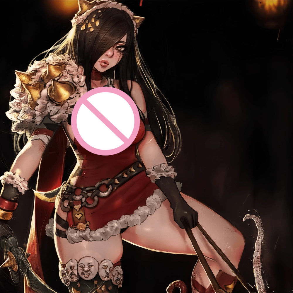75mm Fantasy Female Warrior with Demon Base, Resin Model Figure Kit, Unassembled and Unpainted
