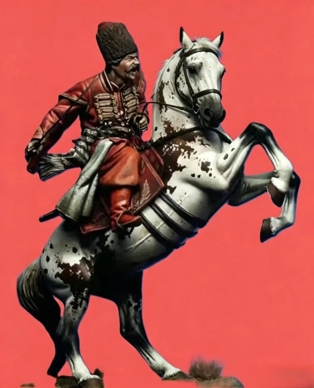 90mm Napoleonic Russian Cavalry Officer on Rearing Horse, Resin Model Figure Kit, Unassembled and Unpainted
