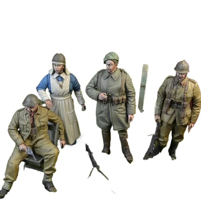1/35 WWI French Army Soldiers, 4 Figures, Resin Model Figure Kit, Unassembled and Unpainted