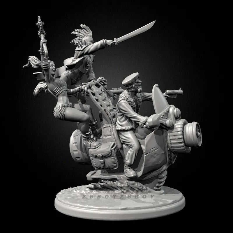 75mm Punk Motorcycle Warriors, 5 Figures, Resin Model Figure Kit, Fantasy Theme, Unassembled and Unpainted
