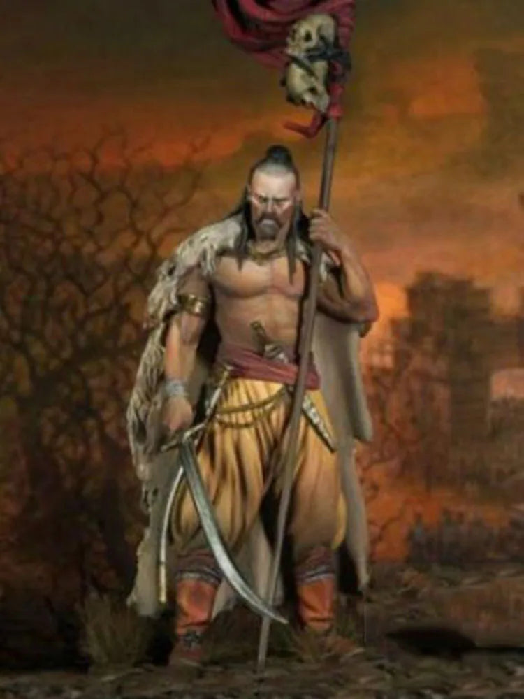 75mm Bearded Barbarian in Fur Cloak with Halberd, Resin Model Figure Kit, Fantasy Theme, Unassembled and Unpainted