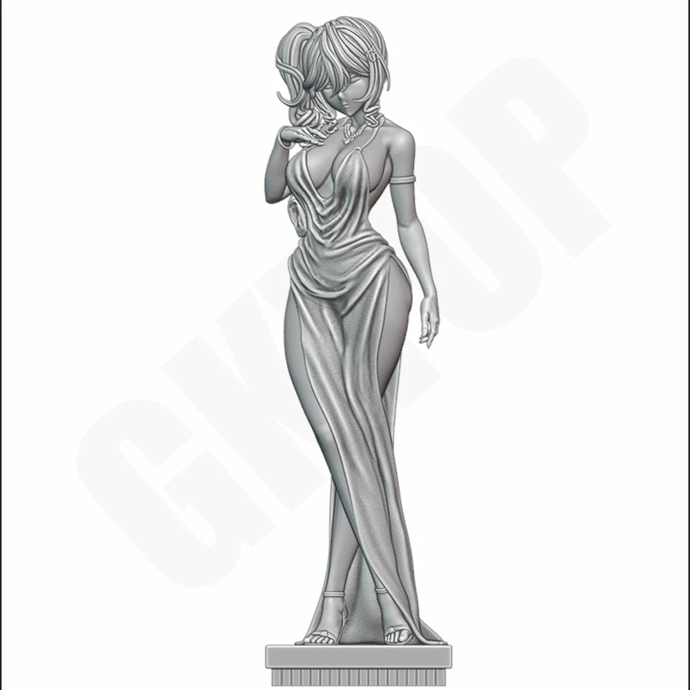 1/24 Girl in Silver Dress, Resin Model Figure Kit, Anime Theme, Unassembled and Unpainted