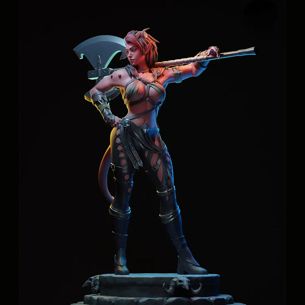 1/24 Female Barbarian Warrior with Horned Helm and Halberd, Resin Model Figure Kit, Fantasy Theme, Unassembled and Unpainted