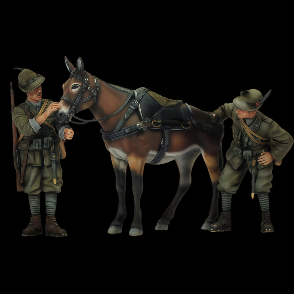 1/35 WWI Soldiers with Pack Animal, 3 Figures, Resin Model Figure Kit, Unassembled and Unpainted