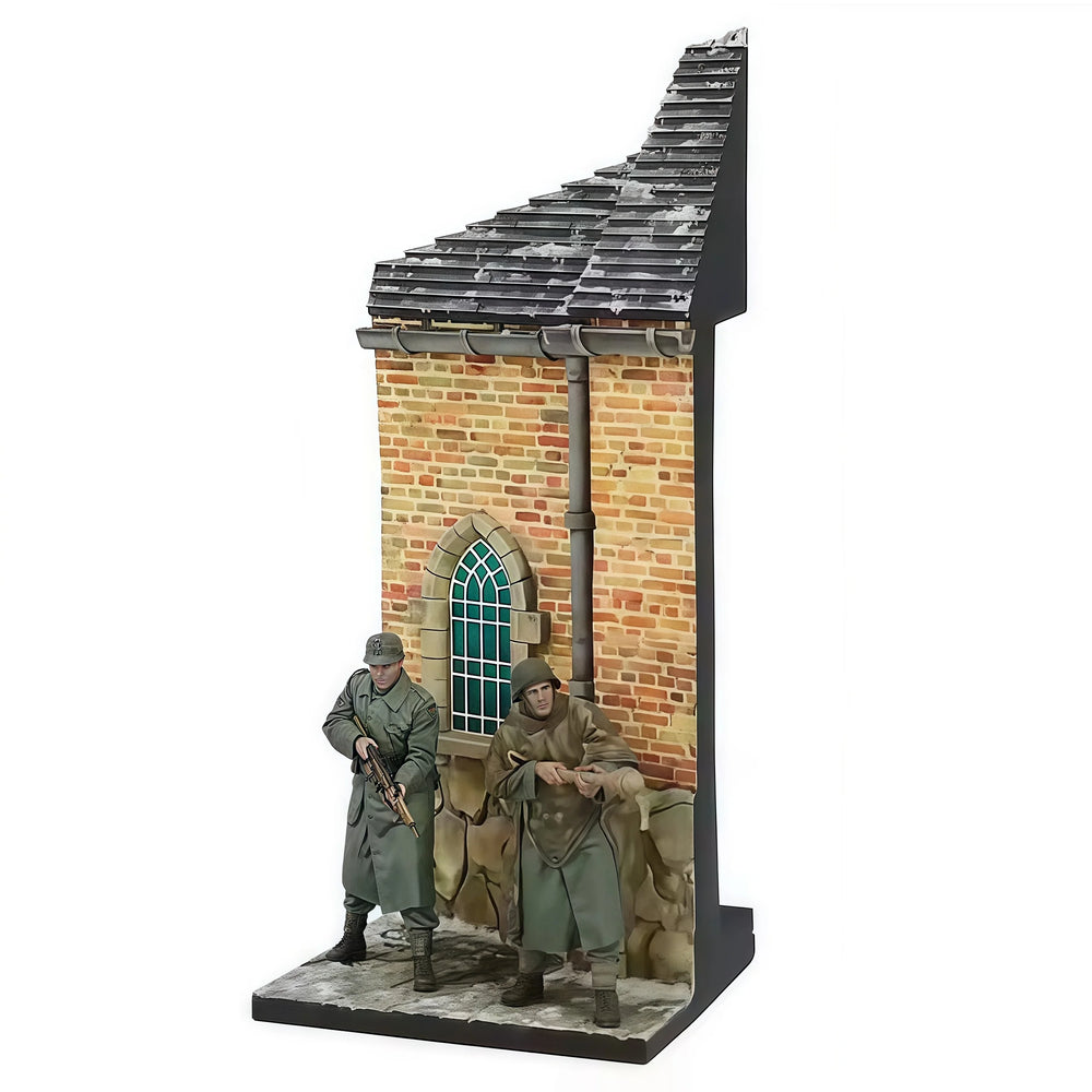 1/35 WWII German Infantry at Fortified Tower, 2 Figures, Resin Model Diorama Kit, Unassembled and Unpainted