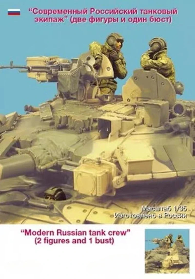 1/35 Modern Russian Tank Crew with Mounted Gunner, 3 Figures, Resin Model Figure Kit, Unassembled and Unpainted