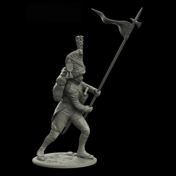 75mm Napoleonic French Infantry Eagle Standard Bearer, Resin Model Figure Kit, Unassembled and Unpainted