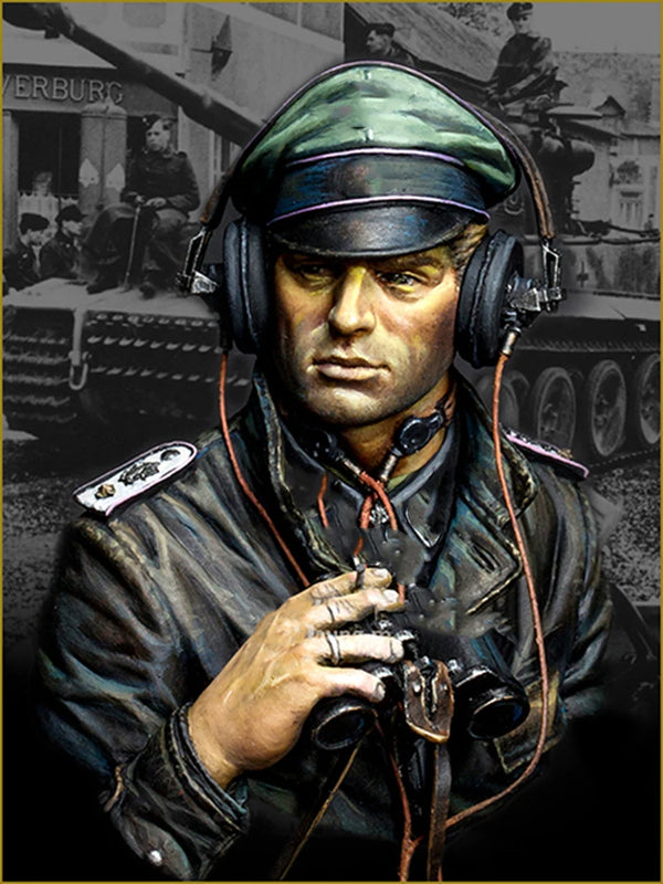 1/10 WWII German Panzer Tank Commander, Resin Model Bust Kit, Unassembled and Unpainted