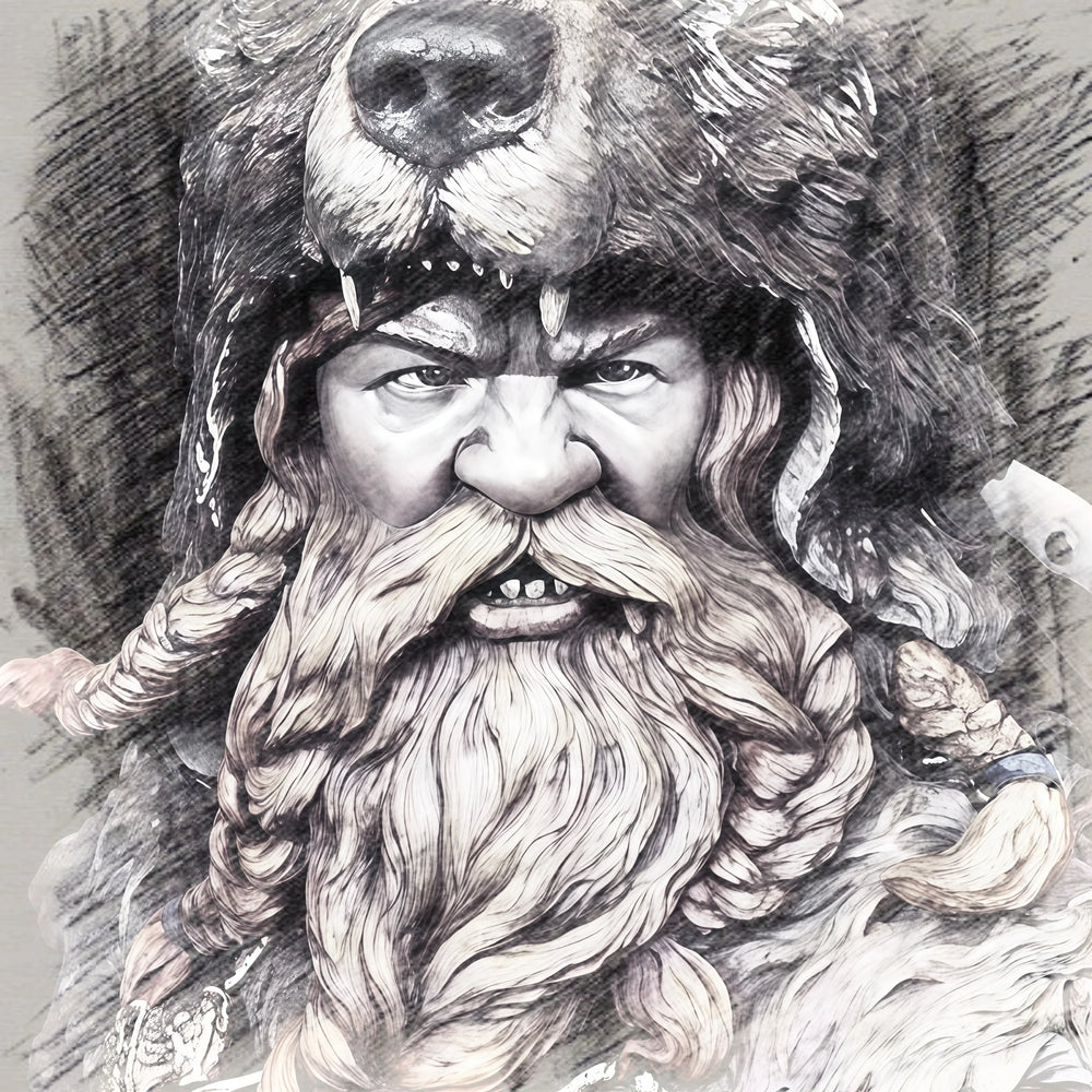 1/10 Barbarian Warrior with Bear Skull Helm and Braided Beard, Resin Model Bust Kit, Fantasy Theme, Unassembled and Unpainted