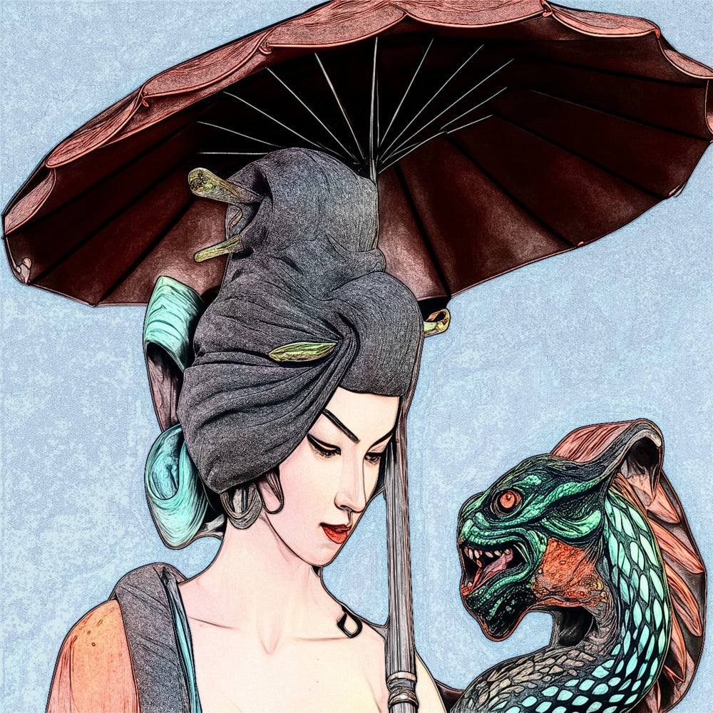 1/24 Dragon Umbrella Woman, Resin Model Figure Kit, Fantasy Theme, Unassembled and Unpainted