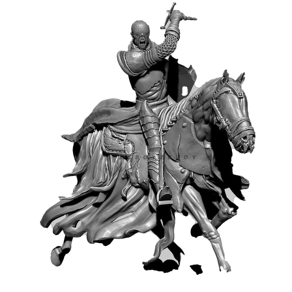 75mm Demon Knight on Horseback, Resin Model Figure Kit, Fantasy Theme, Unassembled and Unpainted