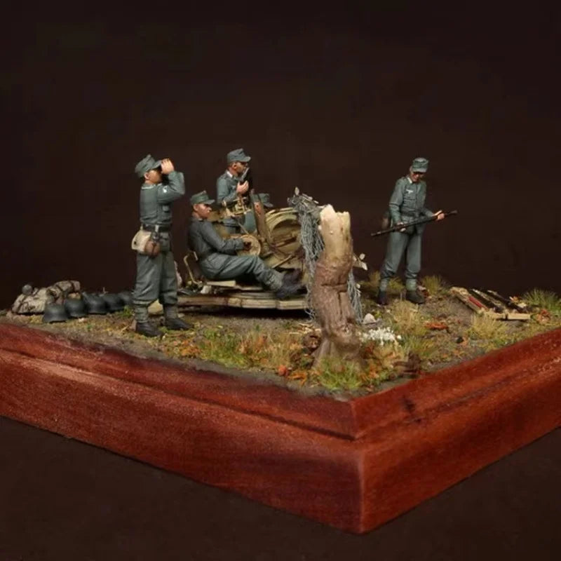 1/35 WWII German Wehrmacht Soldiers with Gun Emplacement, 5 Figures, Resin Model Figure Kit, Unassembled and Unpainted