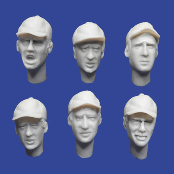 1/35 Civilian Heads in Baseball Caps, 6 Figures, Resin Model Bust Kit, Historical Theme, Unassembled and Unpainted