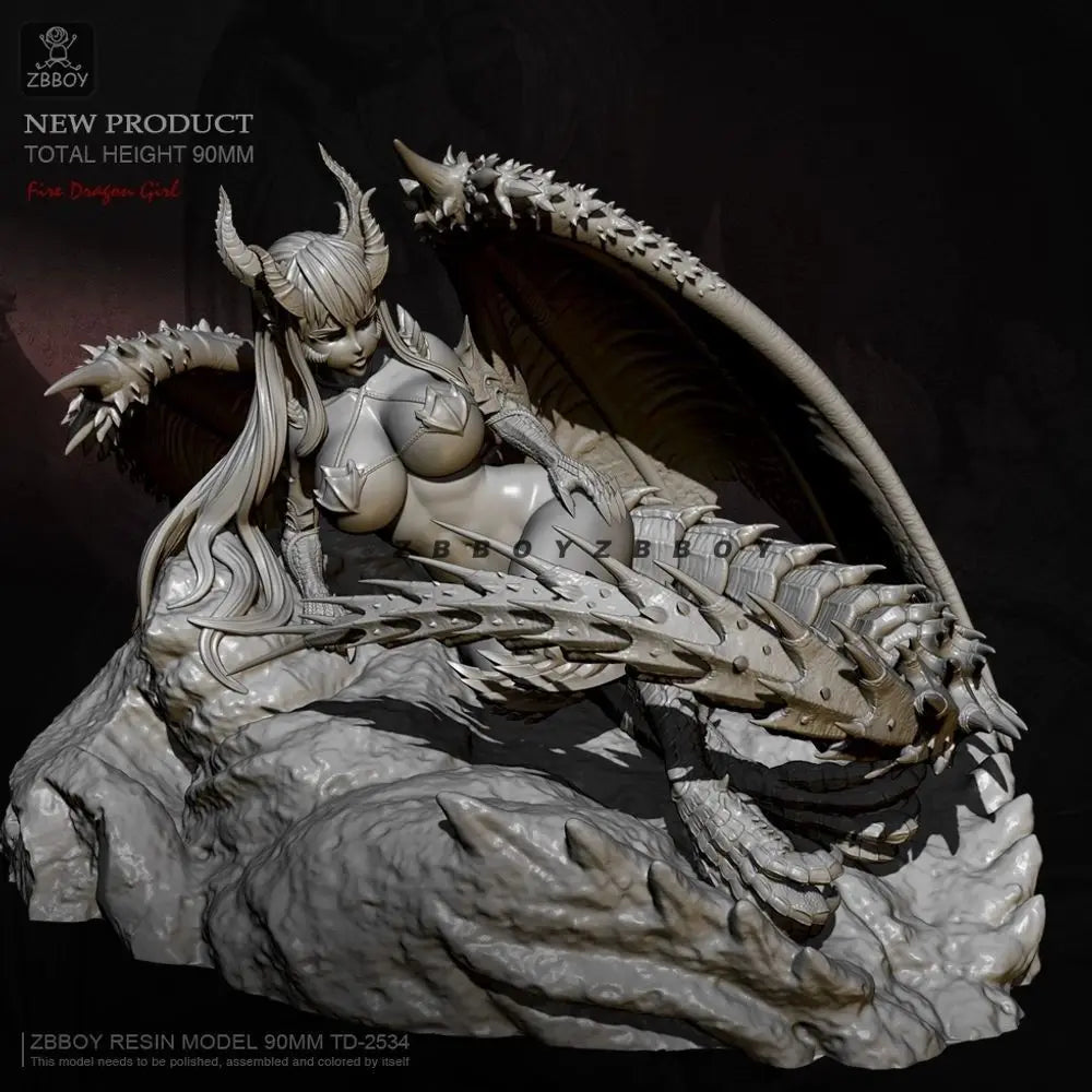90mm Fire Dragon Girl, Resin Model Figure Kit, Fantasy Theme, Unassembled and Unpainted
