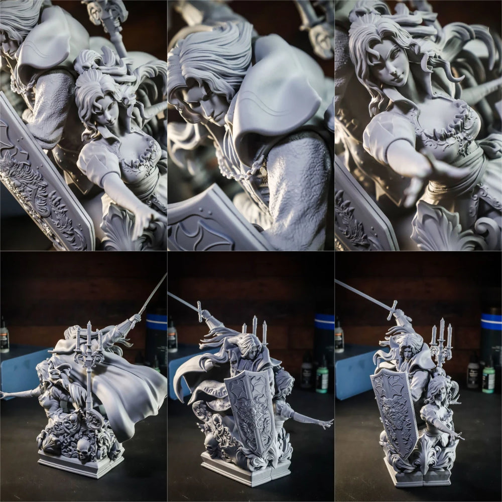 1/6 Gothic Warrior & Demon, 4 Figures, Resin Model Bust Kit, Fantasy Theme, Unassembled and Unpainted