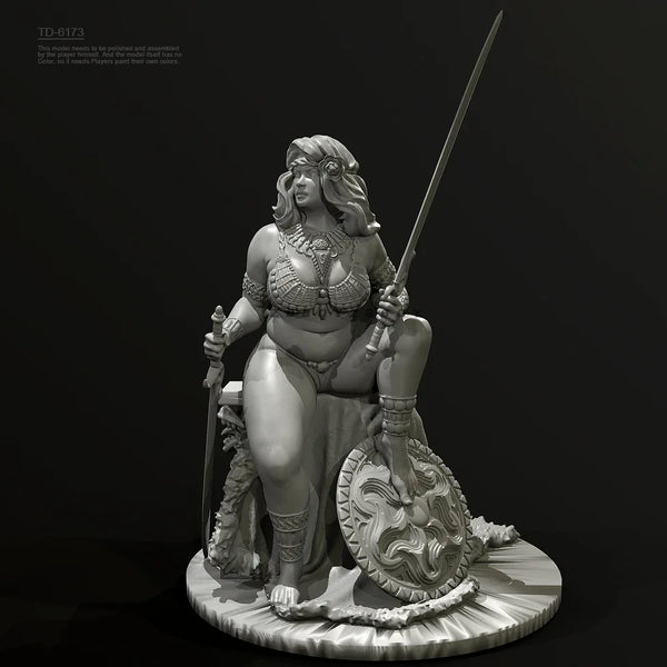 75mm Female Warrior with Serpent Guardian, Resin Model Figure Kit, Fantasy Theme, Unassembled and Unpainted