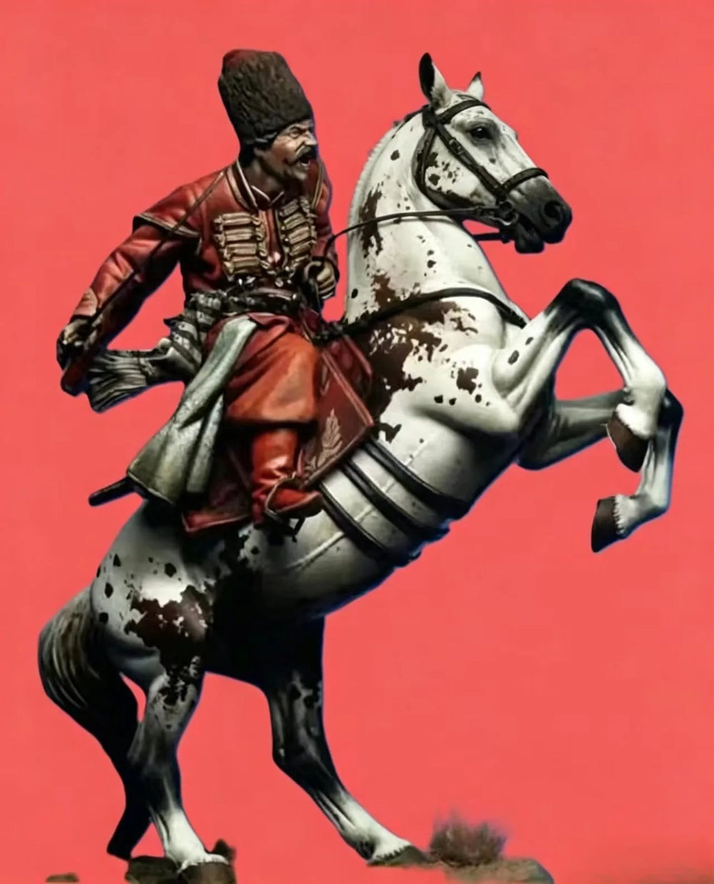 90mm Napoleonic Russian Cavalry Officer on Rearing Horse, Resin Model Figure Kit, Unassembled and Unpainted