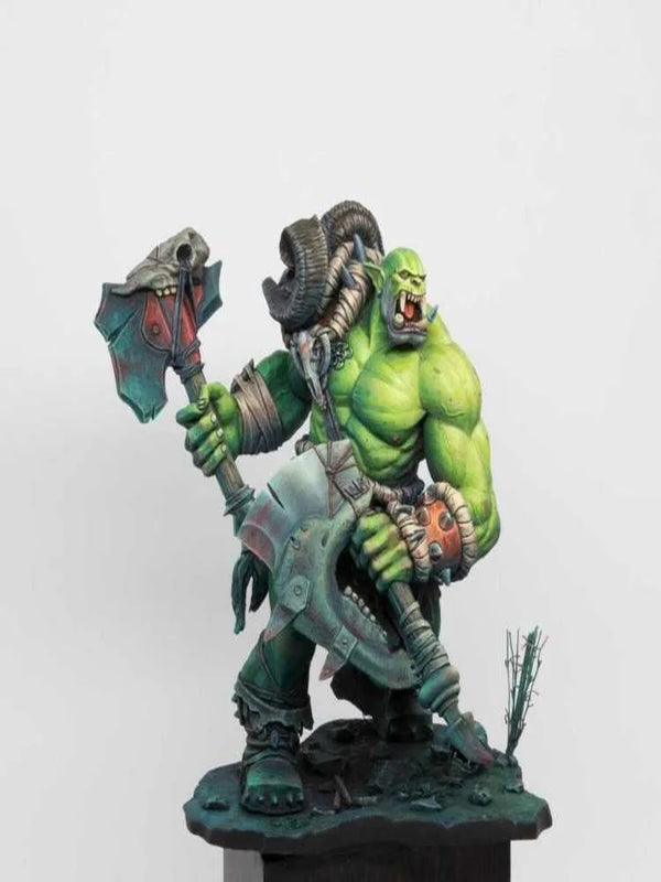 75mm Orc Chieftain with Battle Axe, Resin Model Figure Kit, Fantasy Theme, Unassembled and Unpainted