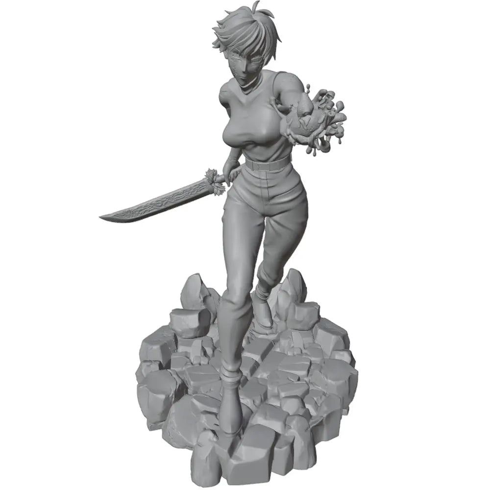 1/24 Anime Female Warrior with Oversized Sword, Resin Model Figure Kit, Unassembled and Unpainted