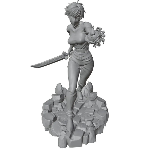 1/24 Anime Female Warrior with Oversized Sword, Resin Model Figure Kit, Unassembled and Unpainted