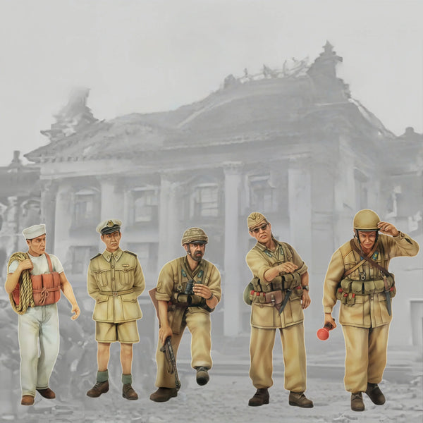 1/35 WWII Japanese Officers with Pith Helmets and Binoculars, 5 Figures, Resin Model Figure Kit, Unassembled and Unpainted