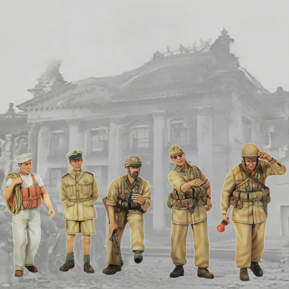1/35 WWII Japanese Officers with Pith Helmets and Binoculars, 5 Figures, Resin Model Figure Kit, Unassembled and Unpainted