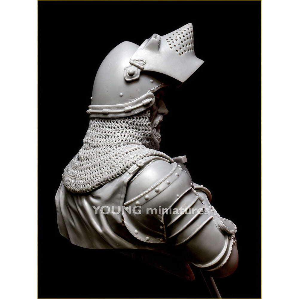 1/10 Medieval German Knight in Gothic Helm with Shield and Sword, Resin Model Bust Kit, Unassembled and Unpainted