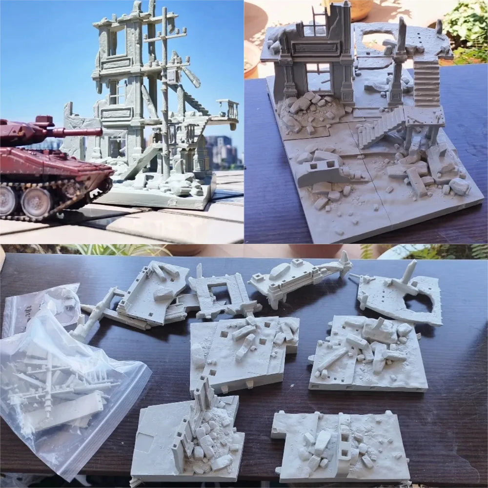 1/35 WWII Ruined Buildings, Resin Model Terrain Kit, Unpainted