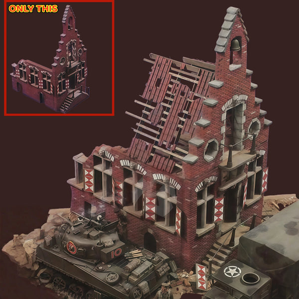 1/35 WWII Damaged European Building, Resin Model Diorama Kit, Unassembled and Unpainted