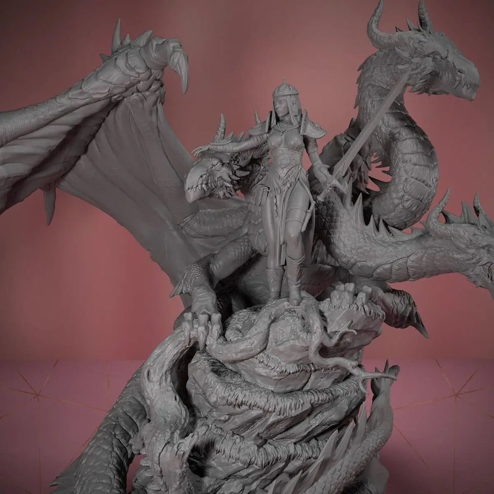 90mm Three-Headed Dragon Queen, Resin Model Figure Kit, Fantasy Theme, Unassembled and Unpainted