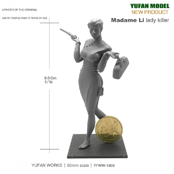 90mm Pin-up Madame Li, Resin Model Figure Kit, Unassembled and Unpainted