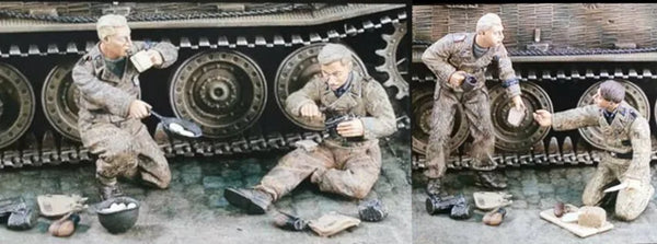 1/35 WWII Soldiers with Tank, 4 Figures, Resin Model Figure Kit, Unassembled and Unpainted
