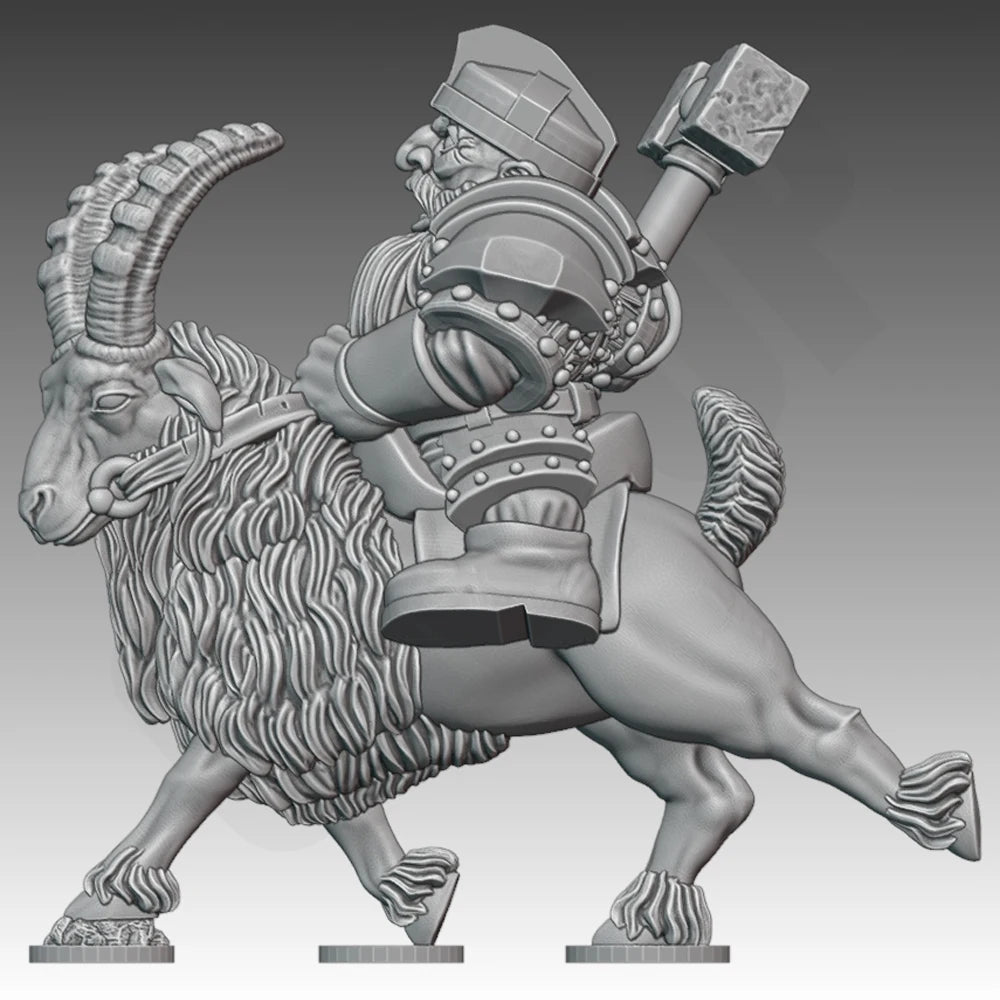 50mm Medieval Fantasy Dwarf Warrior on Goat, Resin Model Figure Kit, Unassembled and Unpainted