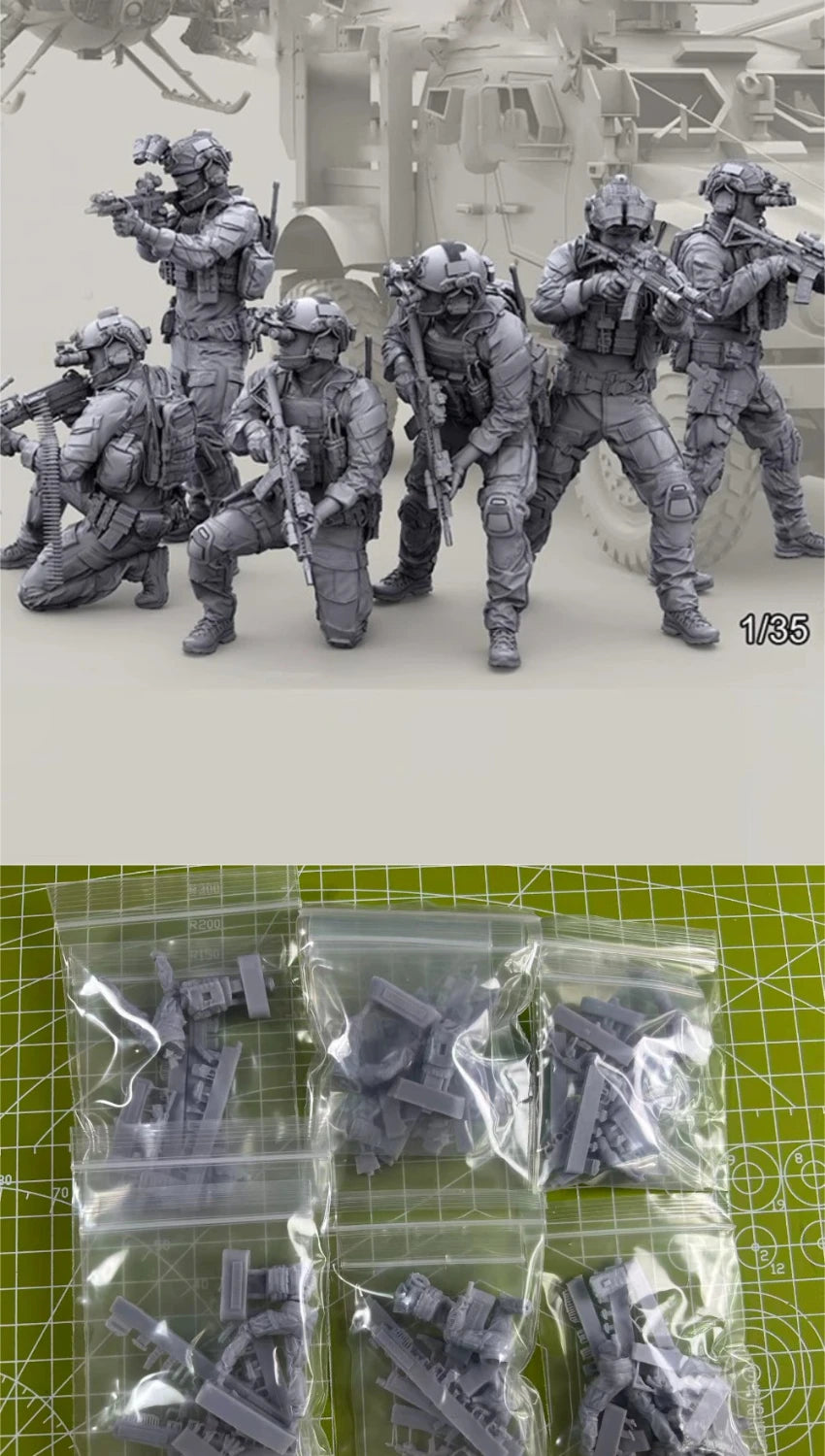 1/35 Modern Sci-Fi Power Armor Soldiers Combat Ready Squad, 9 Figures, Resin Model Figure Kit, Unassembled and Unpainted