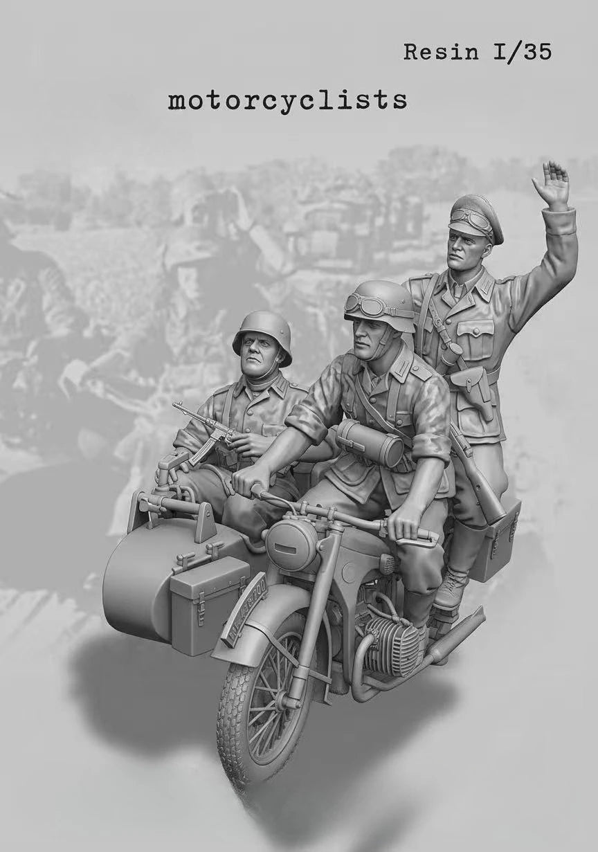 1/35 WWII Motorcycle Squad, 3 Figures, Resin Model Figure Kit, Unassembled and Unpainted