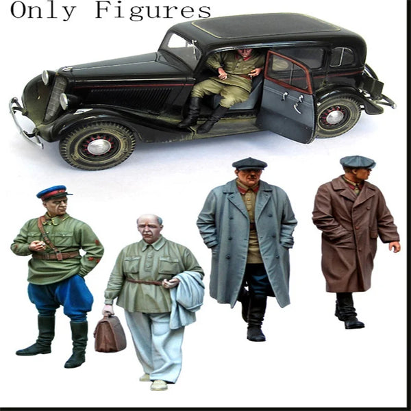 1/35 WWII Soldiers with Staff Car, 5 Figures, Resin Model Figure Kit, Unassembled and Unpainted