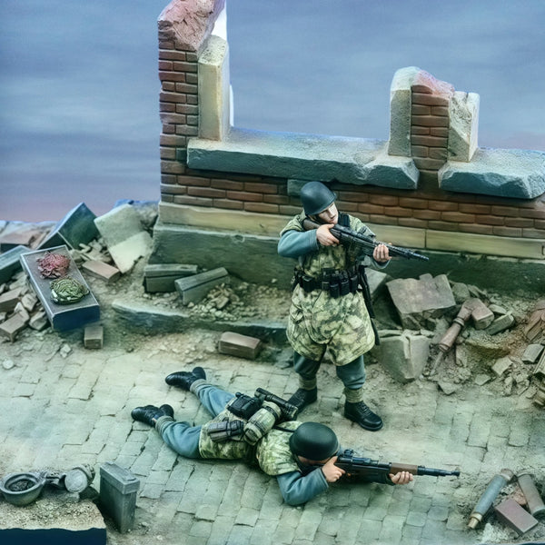 1/35 WWII Soldiers Defending Fortified Position, 2 Figures, Resin Model Diorama Kit, Unassembled and Unpainted