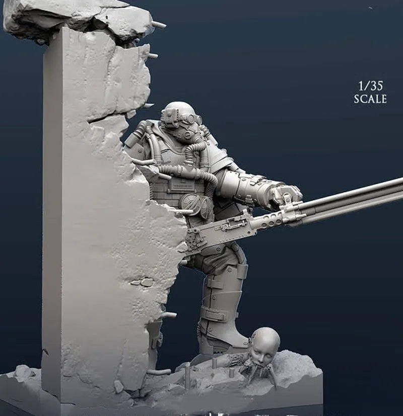1/35 Heavy Armored Soldier with Exoskeleton, Resin Model Figure Kit, Sci-Fi Theme, Unassembled and Unpainted