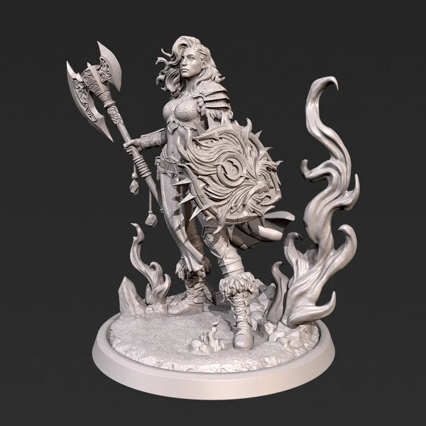 75mm Sorceress with Ornate Axe and Infernal Flames, Resin Model Figure Kit, Fantasy Theme, Unassembled and Unpainted