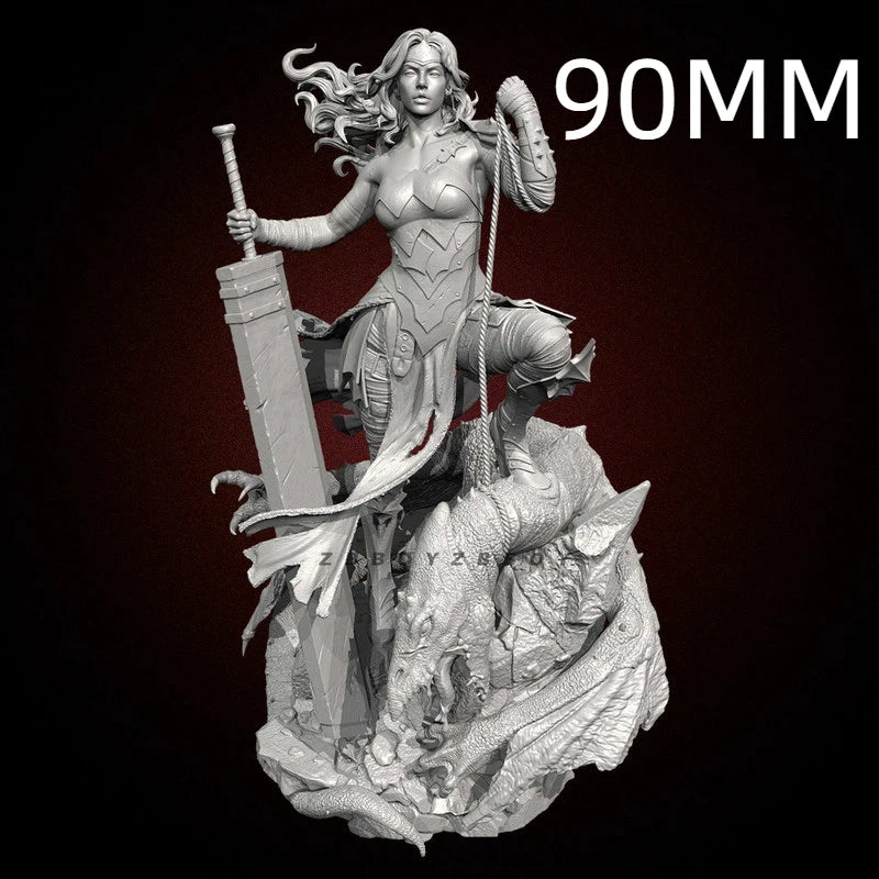 75mm Female Dragon Slayer, Resin Model Figure Kit, Fantasy Theme, Unassembled and Unpainted