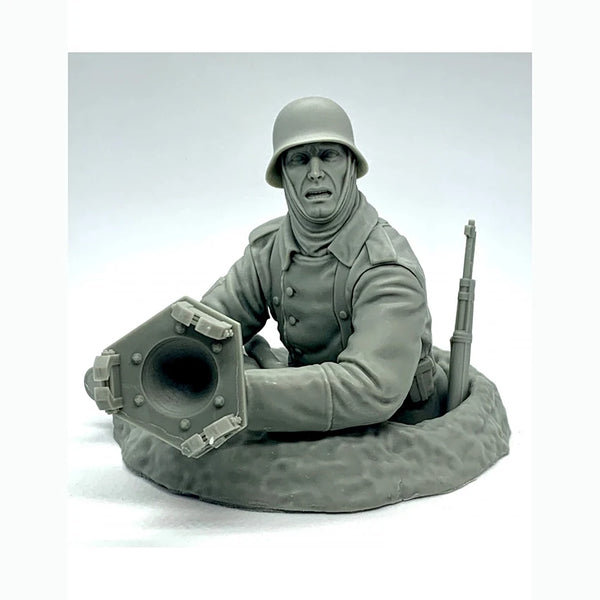 1/10 WWII German Infantryman with Gas Mask Canister, Resin Model Bust Kit, Unassembled and Unpainted