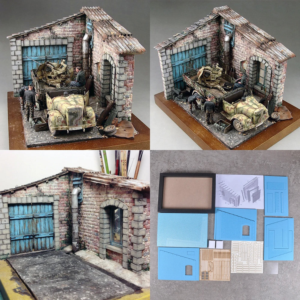 1/35 Civilian Industrial Warehouse, Resin Model Diorama Kit, Historical Theme, Unassembled and Unpainted