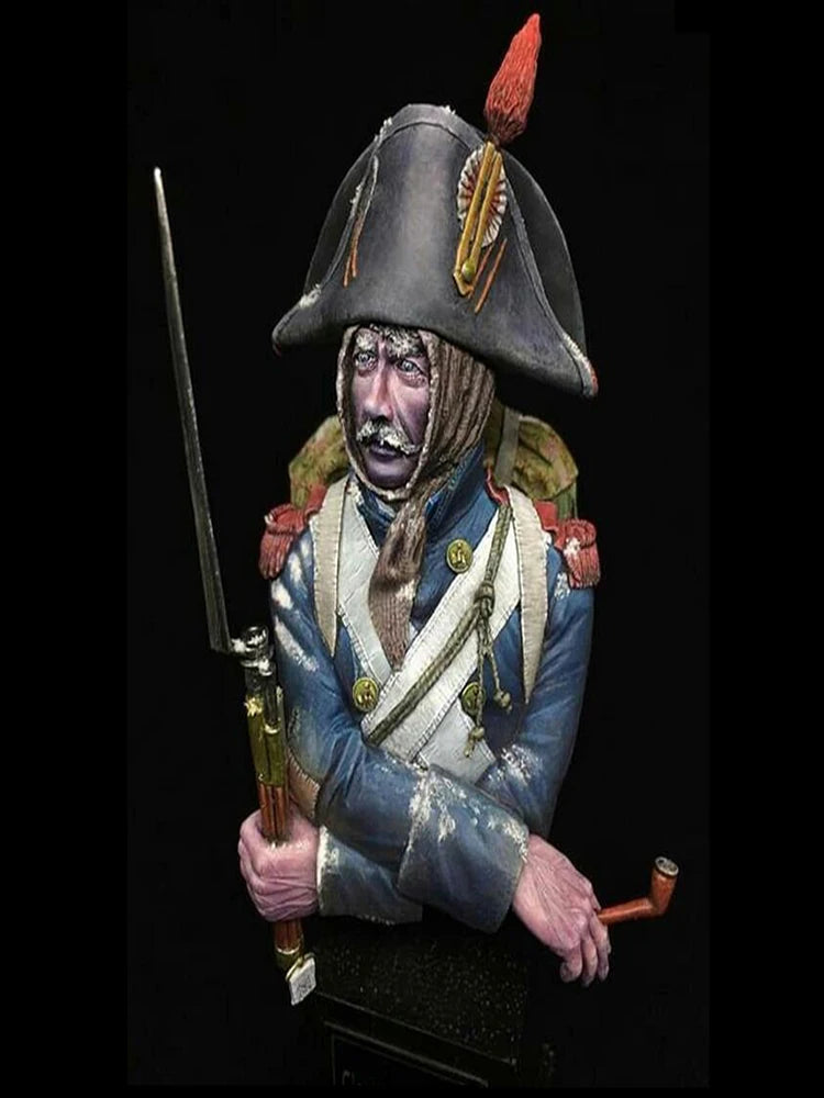 1/10 Napoleonic French Infantry Officer with Musket, Resin Model Bust Kit, Unassembled and Unpainted