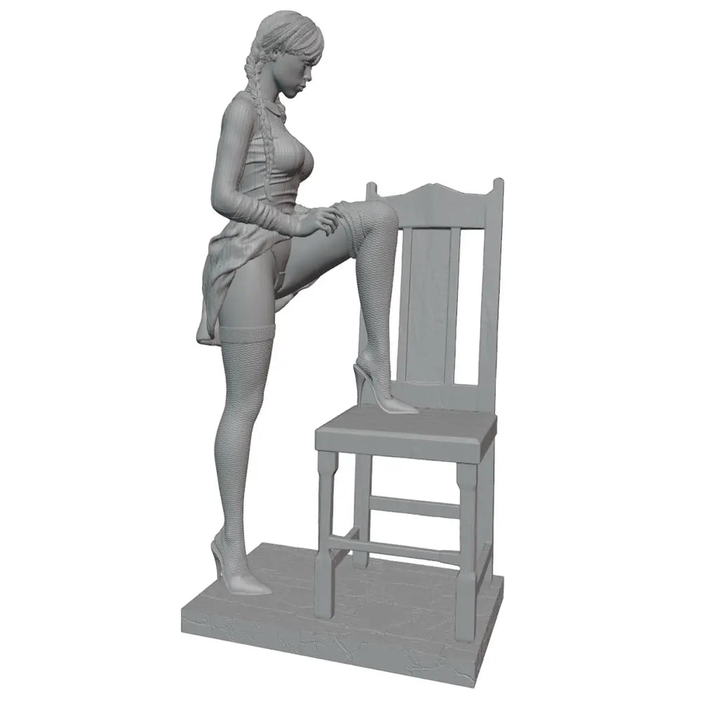 75mm Pin-up Female on Chair, Resin Model Figure Kit, Unassembled and Unpainted