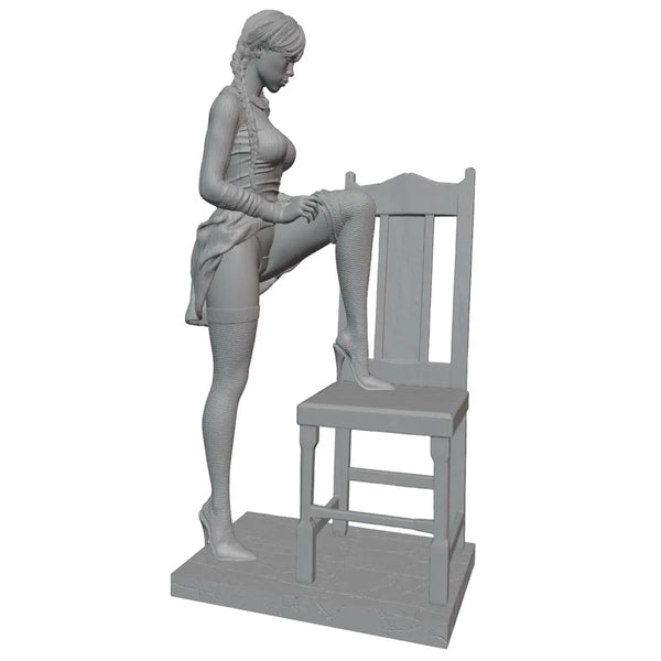 75mm Pin-up Female on Chair, Resin Model Figure Kit, Unassembled and Unpainted