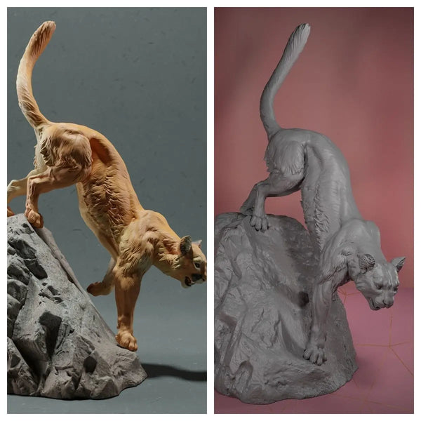 100mm Cougar on Stone, Resin Model Creature Kit, Wildlife Theme, Unassembled and Unpainted
