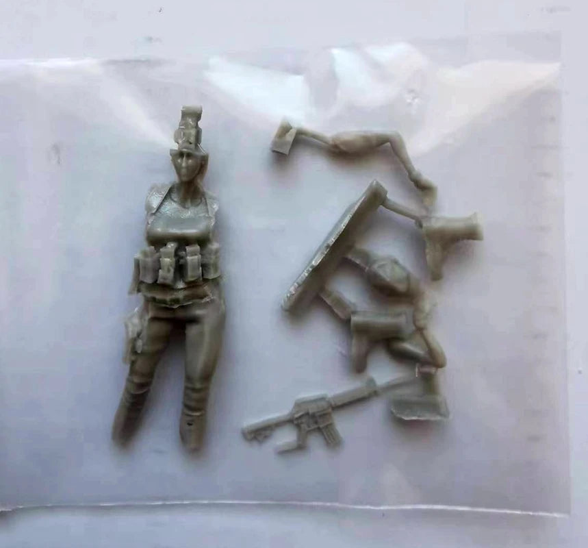 1/35 Modern Female Soldier in Plate Carrier with Rifle, Resin Model Figure Kit, Unassembled and Unpainted