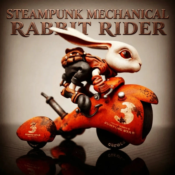 100mm Steampunk Mechanical Rabbit with Motorcycle Rider, Resin Model Creature Kit, Unassembled and Unpainted