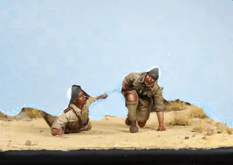 1/35 WWII North Africa Combat Set, 3 Figures, Resin Model Figure Kit, Unassembled and Unpainted